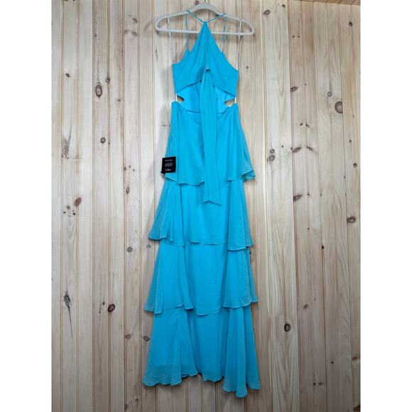 NWT Lulus Tier and Now Blue Tie-Back Tiered Maxi Dress Dance Gala Wedding Sz M - Picture 5 of 8